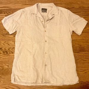 Primark Men's Linen Blend Shirt Camp Collar Beige
